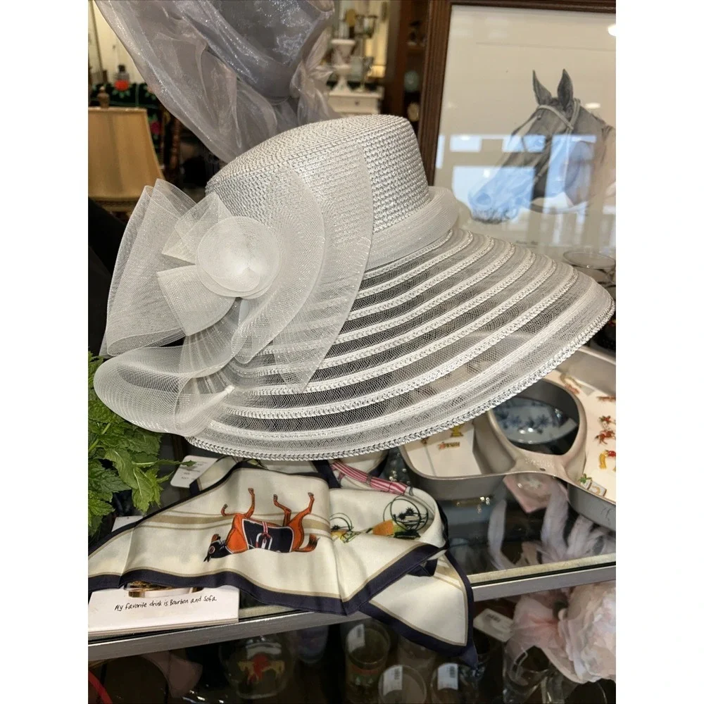 Fine Millinery By August Women's Derby Church Hat Gray Silver Wide Band Sparkle